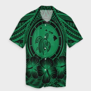 Hawaiian Map Honu Hibiscus Tropic Green Hawaiian Shirt  - Thelegend59