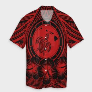 Hawaiian Map Honu Hibiscus Tropic Red Hawaiian Shirt  - Thelegend59