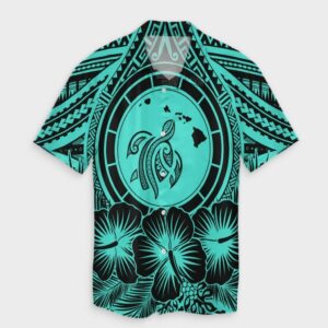 Hawaiian Map Honu Hibiscus Tropic Turquoise Hawaiian Shirt  - Thelegend59