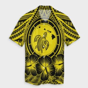 Hawaiian Map Honu Hibiscus Tropic Yellow Hawaiian Shirt  - Thelegend59