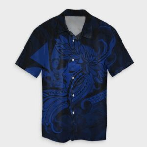 Hawaiian Map Hula Girl Hibiscus Kanaka Hawaiian Shirt Blue  - Thelegend59