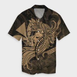 Hawaiian Map Hula Girl Hibiscus Kanaka Hawaiian Shirt Gold  - Thelegend59