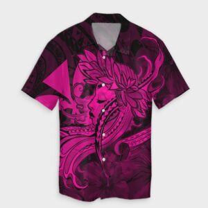Hawaiian Map Hula Girl Hibiscus Kanaka Hawaiian Shirt Pink  - Thelegend59