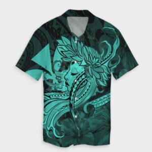 Hawaiian Map Hula Girl Hibiscus Kanaka Hawaiian Shirt Turquoise  - Thelegend59