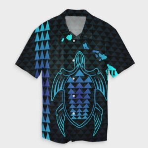 Hawaiian Map Kakau Turtle Hawaiian Shirt - Blue  - Thelegend59