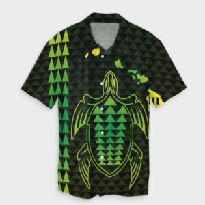 Hawaiian Map Kakau Turtle Hawaiian Shirt - Green  - Thelegend59