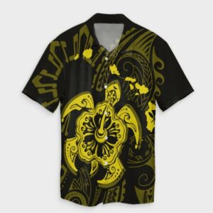 Hawaiian Map Kanaka Hibiscus Turtle Yellow Hawaiian Shirt  - Thelegend59
