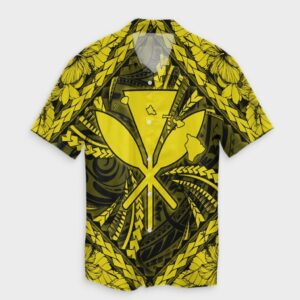 Hawaiian Map Kanaka Hibiscus Yellow Hawaiian Shirt  - Thelegend59