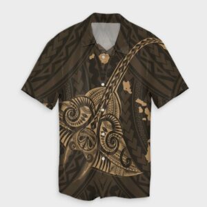 Hawaiian Map Kanaka Manta Ray Hawaiian Shirt Gold  - Thelegend59