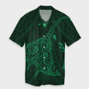 Hawaiian Map Kanaka Manta Ray Hawaiian Shirt Green  - Thelegend59