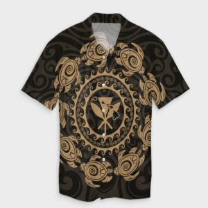 Hawaiian Map Kanaka Turtles Circle Style Gold Hawaiian Shirt  - Thelegend59