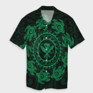 Hawaiian Map Kanaka Turtles Circle Style Green Hawaiian Shirt  - Thelegend59
