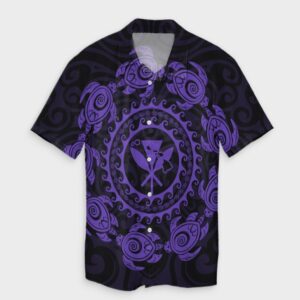 Hawaiian Map Kanaka Turtles Circle Style Purple Hawaiian Shirt  - Thelegend59