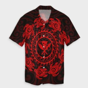 Hawaiian Map Kanaka Turtles Circle Style Red Hawaiian Shirt  - Thelegend59