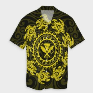 Hawaiian Map Kanaka Turtles Circle Style Yellow Hawaiian Shirt  - Thelegend59