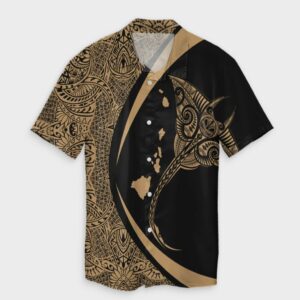 Hawaiian Map Manta Ray Hawaiian Shirt - Gold  - Thelegend59