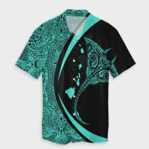 Hawaiian Map Manta Ray Hawaiian Shirt Turquoise Circle Style  - Thelegend59