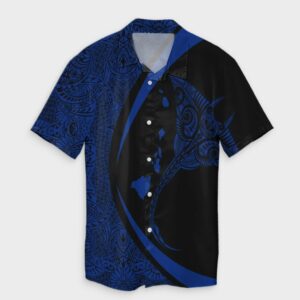 Hawaiian Map Manta Ray Blue Hawaiian Shirt  - Thelegend59