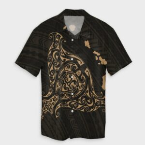 Hawaiian Map Manta Ray Gold Hawaiian Shirt  - Thelegend59