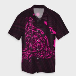 Hawaiian Map Manta Ray Pink Hawaiian Shirt  - Thelegend59