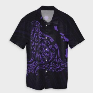 Hawaiian Map Manta Ray Purple Hawaiian Shirt  - Thelegend59