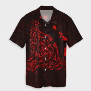 Hawaiian Map Manta Ray Red Hawaiian Shirt  - Thelegend59