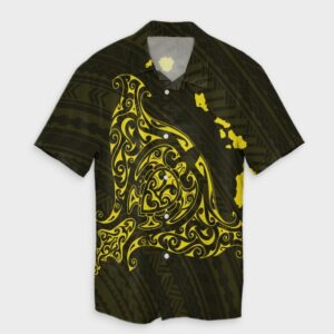 Hawaiian Map Manta Ray Yellow Hawaiian Shirt  - Thelegend59