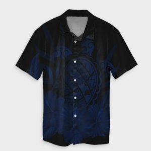 Hawaiian Map Turtle Hibiscus Hawaiian Shirt - Blue  - Thelegend59