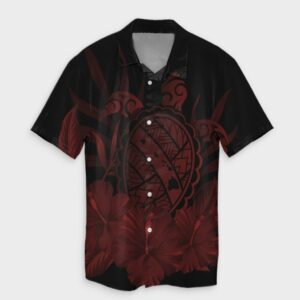 Hawaiian Map Turtle Hibiscus Hawaiian Shirt - Red  - Thelegend59