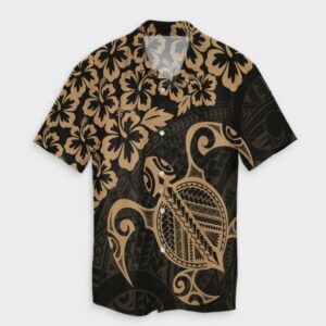 Hawaiian Map Turtle Hibiscus Kanaka Hawaiian Shirt - Gold  - Thelegend59