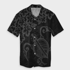 Hawaiian Map Turtle Hibiscus Kanaka Hawaiian Shirt - Gray  - Thelegend59