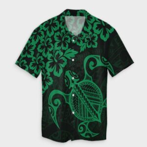 Hawaiian Map Turtle Hibiscus Kanaka Hawaiian Shirt - Green  - Thelegend59