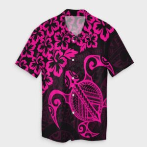 Hawaiian Map Turtle Hibiscus Kanaka Hawaiian Shirt - Pink  - Thelegend59