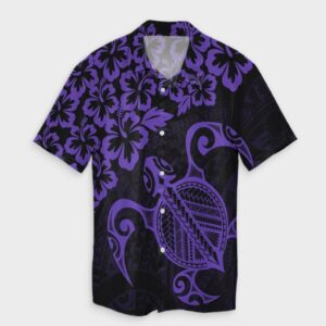 Hawaiian Map Turtle Hibiscus Kanaka Hawaiian Shirt - Purple  - Thelegend59