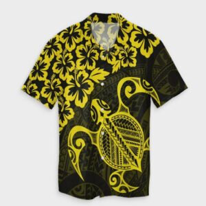 Hawaiian Map Turtle Hibiscus Kanaka Hawaiian Shirt - Yellow  - Thelegend59