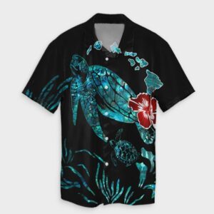 Hawaiian Map Turtle Hibiscus Ohana Honu Paua Shell Hawaiian Shirt  - Thelegend59