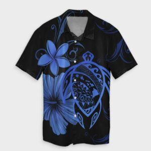 Hawaiian Map Turtle Hibiscus Plumeria Hawaiian Shirt - Blue  - Thelegend59