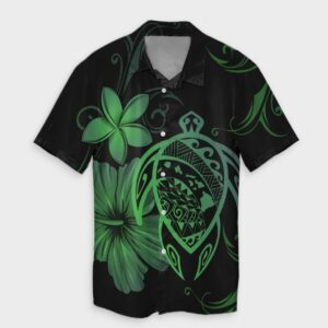 Hawaiian Map Turtle Hibiscus Plumeria Hawaiian Shirt - Green  - Thelegend59