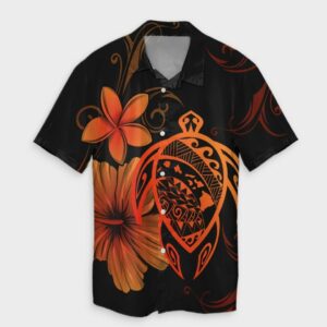 Hawaiian Map Turtle Hibiscus Plumeria Hawaiian Shirt - Orange  - Thelegend59