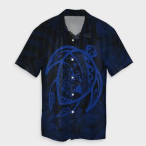 Hawaiian Map Turtle Kanaka Hibiscus Hawaiian Shirt - Blue  - Thelegend59