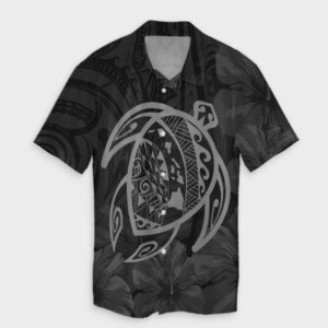 Hawaiian Map Turtle Kanaka Hibiscus Hawaiian Shirt - Gray  - Thelegend59