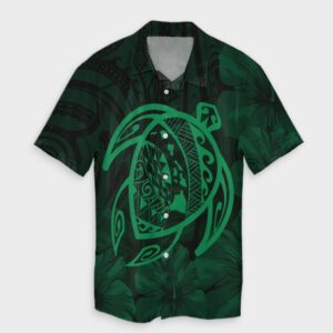 Hawaiian Map Turtle Kanaka Hibiscus Hawaiian Shirt - Green  - Thelegend59