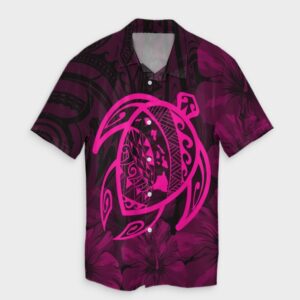 Hawaiian Map Turtle Kanaka Hibiscus Hawaiian Shirt - Pink  - Thelegend59