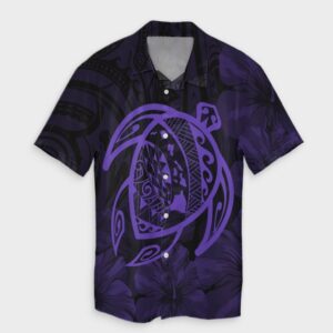Hawaiian Map Turtle Kanaka Hibiscus Hawaiian Shirt - Purple  - Thelegend59