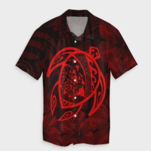 Hawaiian Map Turtle Kanaka Hibiscus Hawaiian Shirt - Red  - Thelegend59