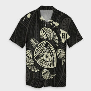 Hawaiian Map Turtle Ohana Hibicus Hawaiian Shirt - Beige  - Thelegend59