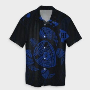 Hawaiian Map Turtle Ohana Hibicus Hawaiian Shirt - Blue  - Thelegend59