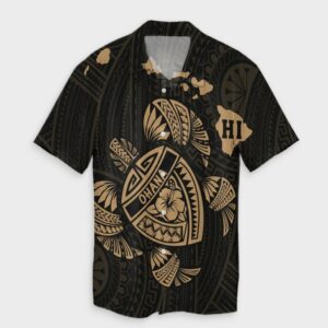 Hawaiian Map Turtle Ohana Hibicus Hawaiian Shirt - Gold  - Thelegend59