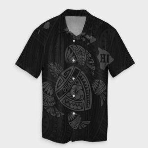 Hawaiian Map Turtle Ohana Hibicus Hawaiian Shirt - Gray  - Thelegend59