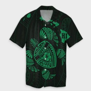 Hawaiian Map Turtle Ohana Hibicus Hawaiian Shirt - Green  - Thelegend59